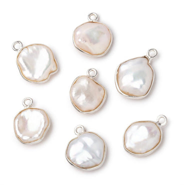 12x11mm Silver Bezeled Cream Keshi Pearl Pendant 1 focal piece (ONLINE ORDER ONLY)