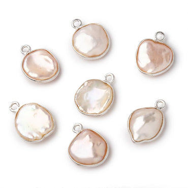 12x11mm Silver Bezeled Peach Keshi Pearl Pendant 1 focal piece (ONLINE ORDER ONLY)