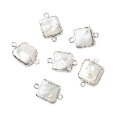 12x12mm Silver Leafed White Square Freshwater Pearl Connector 1 piece (ONLINE ORDER ONLY)