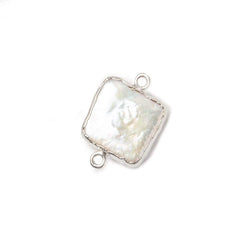 12x12mm Silver Leafed White Square Freshwater Pearl Connector 1 piece (ONLINE ORDER ONLY)