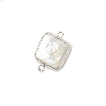 12x12mm Silver Leafed White Square Freshwater Pearl Connector 1 piece (ONLINE ORDER ONLY)