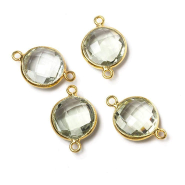 12x12mm Vermeil Bezeled Prasiolite faceted coin Connector 1 piece (ONLINE ORDER ONLY)