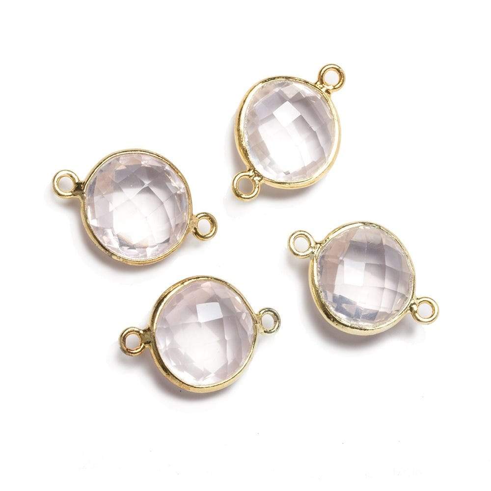 12x12mm Vermeil Bezeled Rose Quartz faceted coin Connector 1 piece (ONLINE ORDER ONLY)