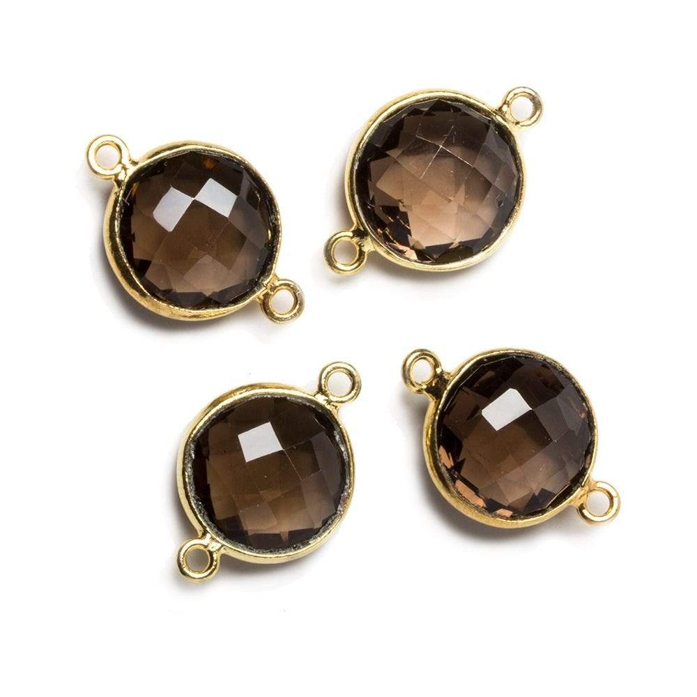 12x12mm Vermeil Bezeled Smoky Quartz faceted coin Connector 1 piece (ONLINE ORDER ONLY)