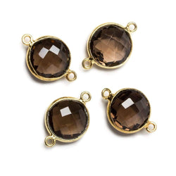 12x12mm Vermeil Bezeled Smoky Quartz faceted coin Connector 1 piece (ONLINE ORDER ONLY)