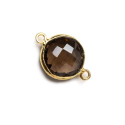 12x12mm Vermeil Bezeled Smoky Quartz faceted coin Connector 1 piece (ONLINE ORDER ONLY)