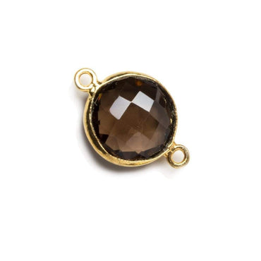 12x12mm Vermeil Bezeled Smoky Quartz faceted coin Connector 1 piece (ONLINE ORDER ONLY)