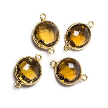 12x12mm Vermeil Bezeled Whiskey Quartz faceted coin Connector 1 piece (ONLINE ORDER ONLY)