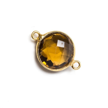 12x12mm Vermeil Bezeled Whiskey Quartz faceted coin Connector 1 piece (ONLINE ORDER ONLY)