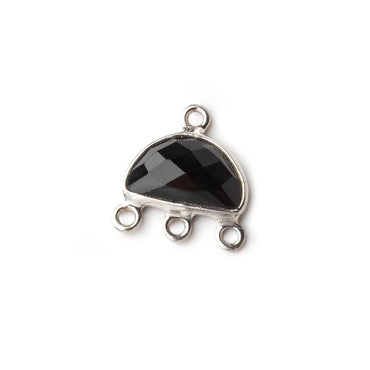 12x13mm Silver Bezel Black Chalcedony Half Moon 3 ring Connector 1 focal bead (ONLINE ORDER ONLY)