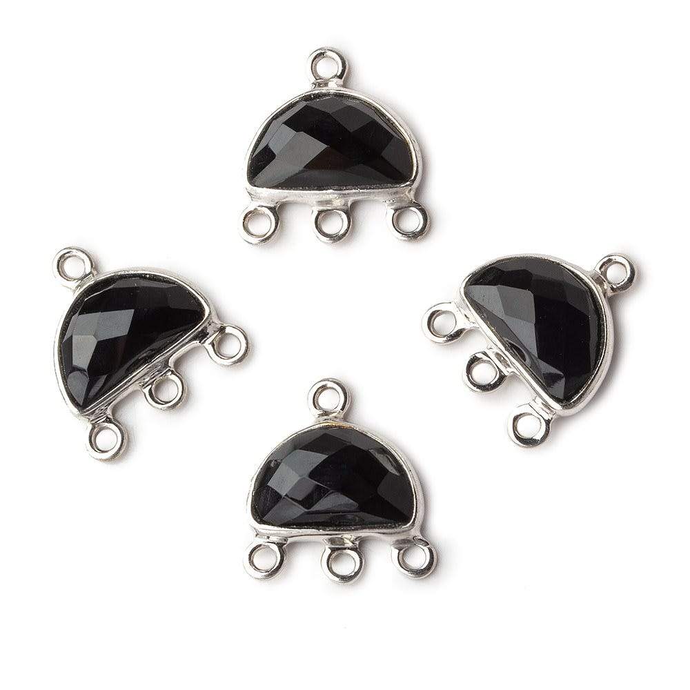 12x13mm Silver Bezel Black Chalcedony Half Moon 3 ring Connector 1 focal bead (ONLINE ORDER ONLY)