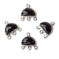 12x13mm Silver Bezel Black Chalcedony Half Moon 3 ring Connector 1 focal bead (ONLINE ORDER ONLY)
