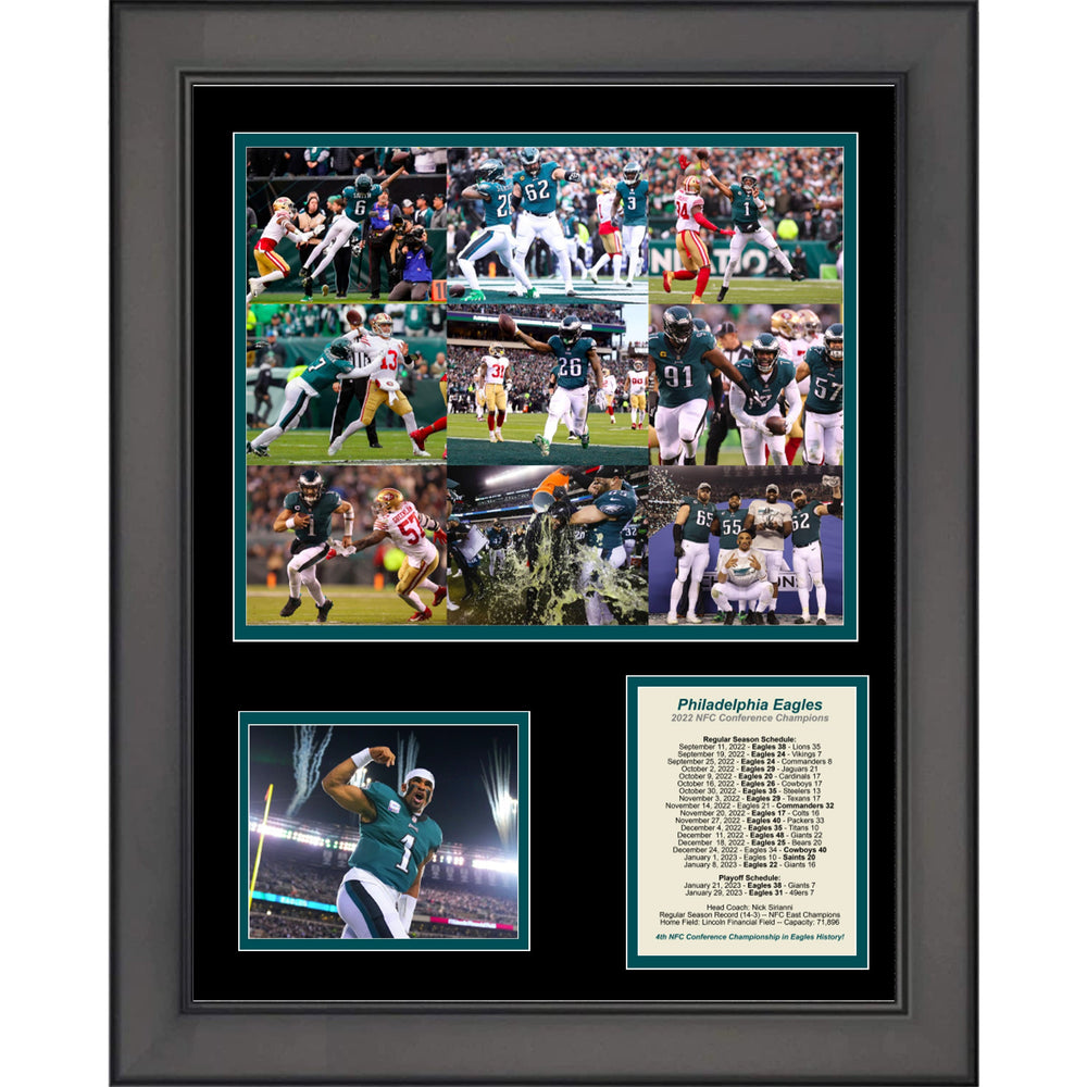 Framed Philadelphia Eagles 2022 NFC Conference Champions Football 11"x14" Three Photo Collage (ONLINE ORDER ONLY)