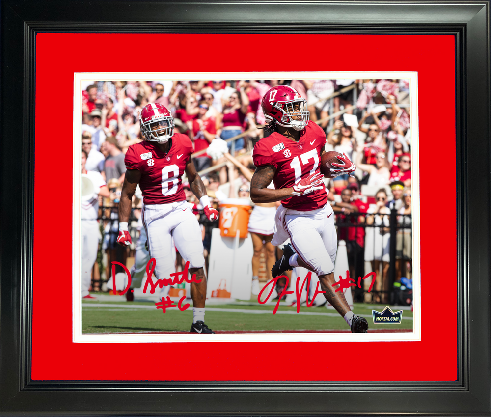 Framed Devonta Smith & Jaylen Waddle Dual Facsimile Laser Engraved Signature Auto Alabama Crimson Tide 11"x14" College Football Photo HOFSM Holo (ONLINE ORDER ONLY)