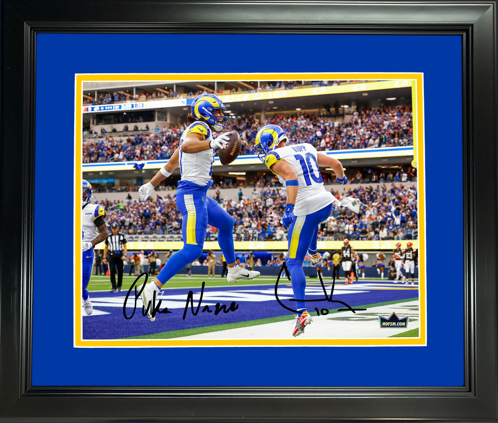 Framed Cooper Kupp & Puka Nacua Los Angeles Rams Dual Facsimile Laser Engraved Signature Auto 11"x14" Football Photo HOFSM Holo (ONLINE ORDER ONLY)