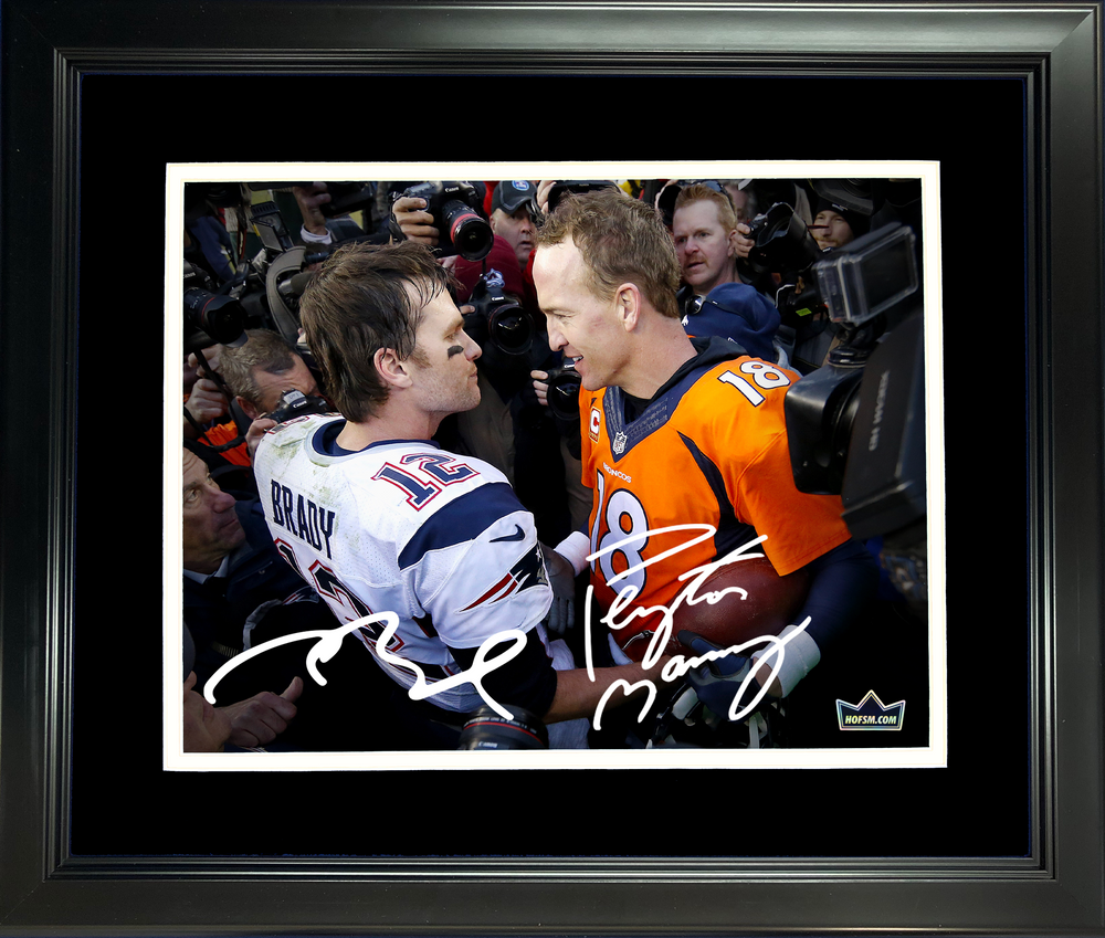 Framed Tom Brady & Peyton Manning Dual Facsimile Laser Engraved Signature Auto 11"x14" Football Photo HOFSM Holo (ONLINE ORDER ONLY)