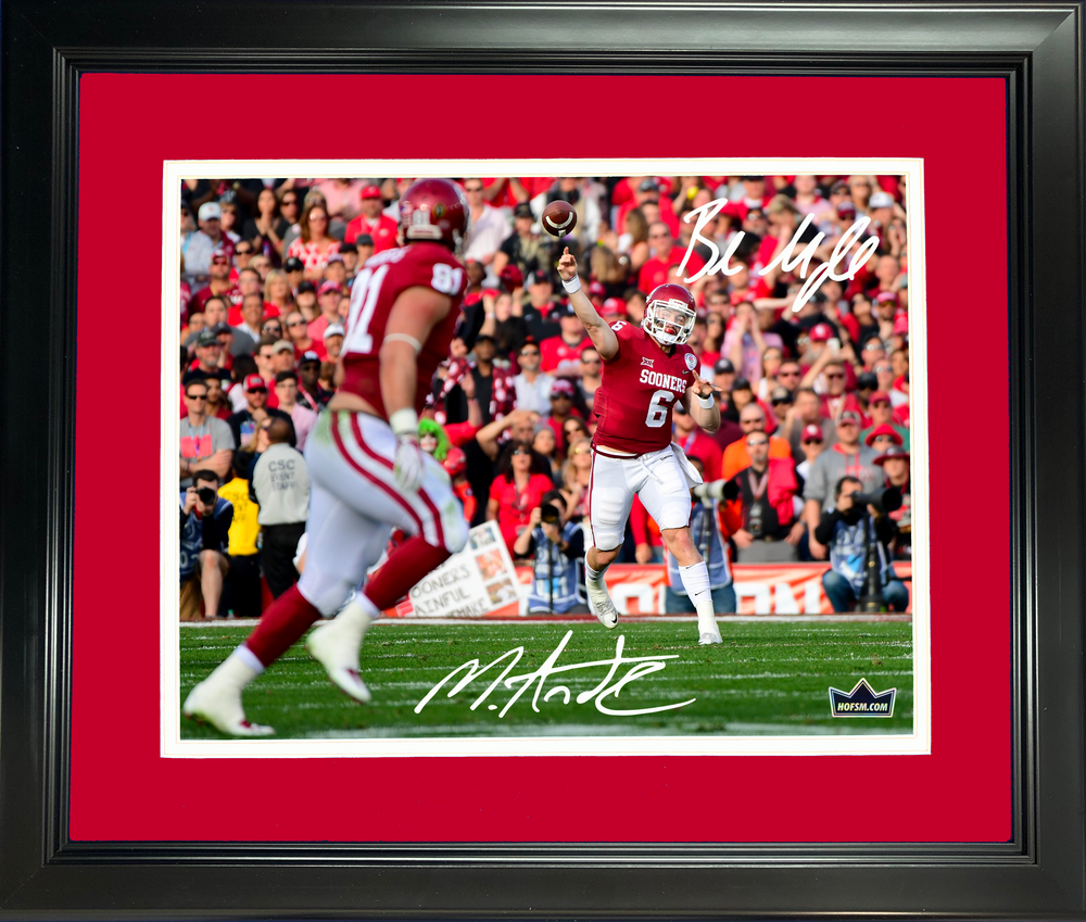 Framed Baker Mayfield & Mark Andrews Dual Facsimile Laser Engraved Signature Auto Oklahoma Sooners 11"x14" College Football Photo HOFSM Holo (ONLINE ORDER ONLY)