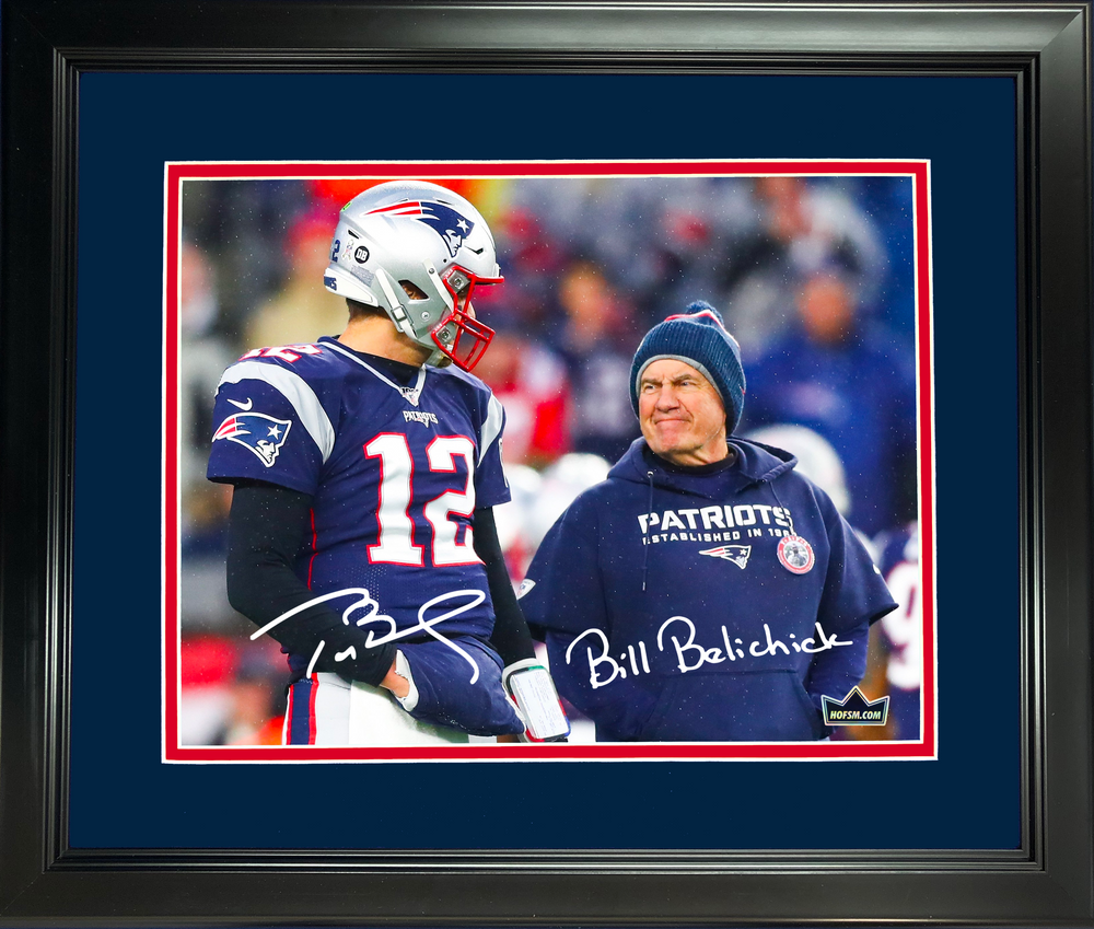 Framed Tom Brady & Bill Belichick Dual Facsimile Laser Engraved Signature Auto New England Patriots 11"x14" Football Photo HOFSM Holo (ONLINE ORDER ONLY)