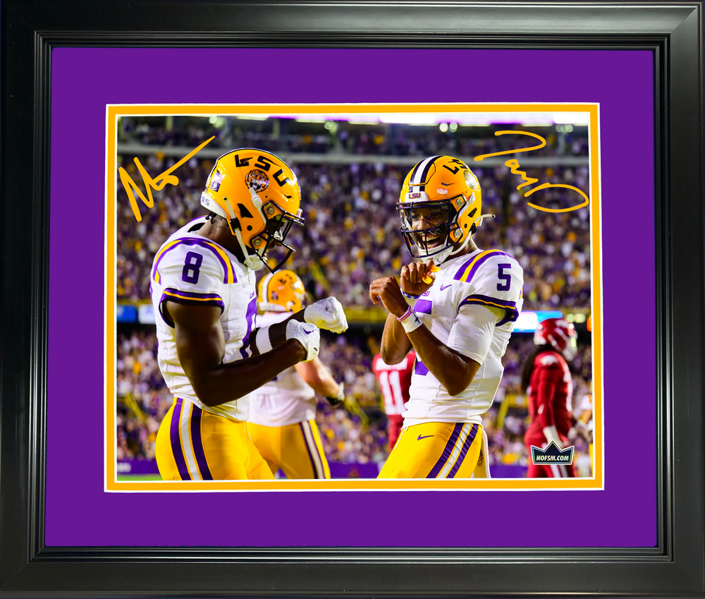 Framed Jayden Daniels & Malik Nabers Dual Facsimile Laser Engraved Signature Auto LSU Tigers 11"x14" College Football Photo HOFSM Holo (ONLINE ORDER ONLY)