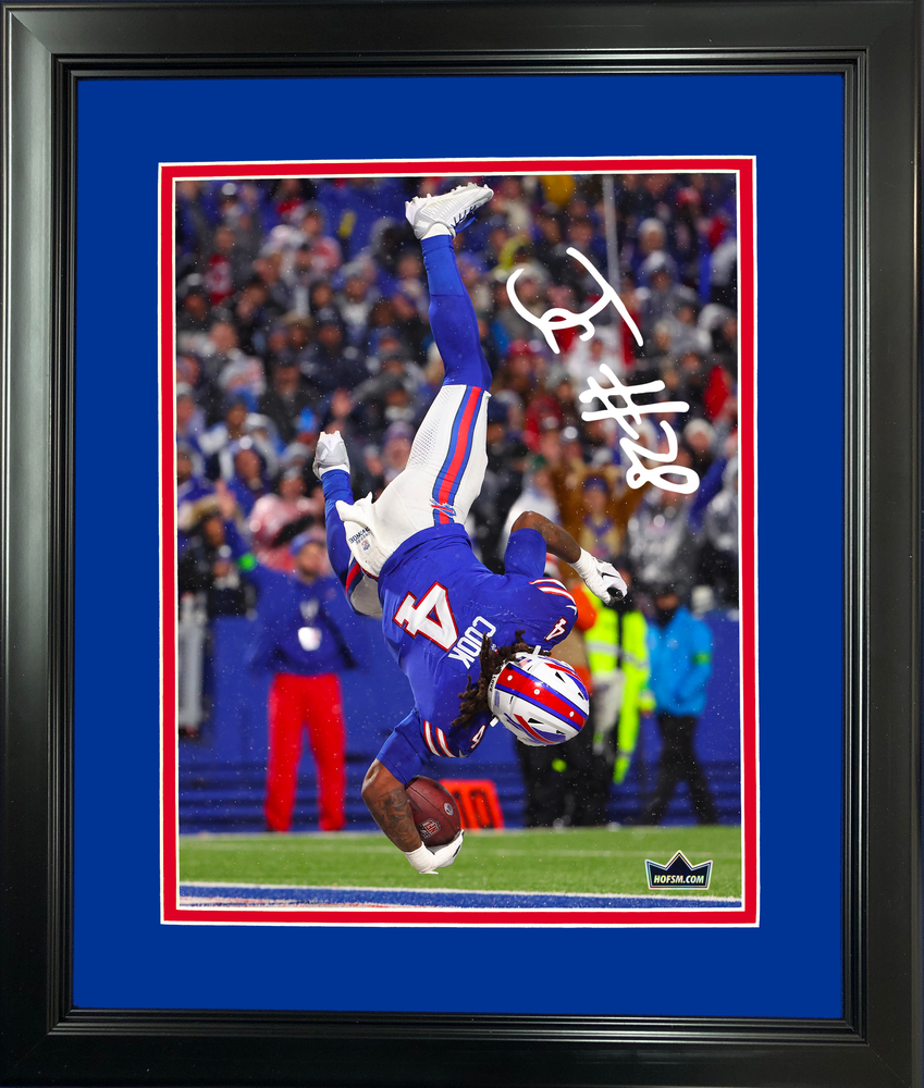 Framed James Cook Buffalo Bills Facsimile Laser Engraved Signature Auto 11"x14" Football Photo HOFSM Holo (ONLINE ORDER ONLY)