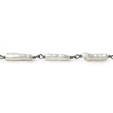 12x5-15x4mm White Biwa straight drill Black Gold .925 Silver Chain by the foot 16 pcs (ONLINE ORDER ONLY)