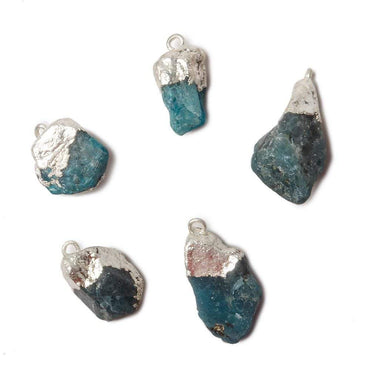 12x7-17x9mm Silver Leafed Neon Blue Apatite Natural Crystal Pendant Set of 5 (ONLINE ORDER ONLY)