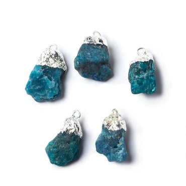 12x7-17x9mm Silver Leafed Neon Blue Apatite Natural Crystal Pendant Set of 5 (ONLINE ORDER ONLY)