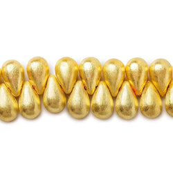 12x7mm 22kt Gold plated Brushed Tear Drop Beads 8 inch 45 pieces (ONLINE ORDER ONLY)