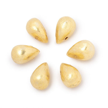 12x7mm 22kt Gold Plated Copper Brushed Tear Drop Set of 6 Beads (ONLINE ORDER ONLY)