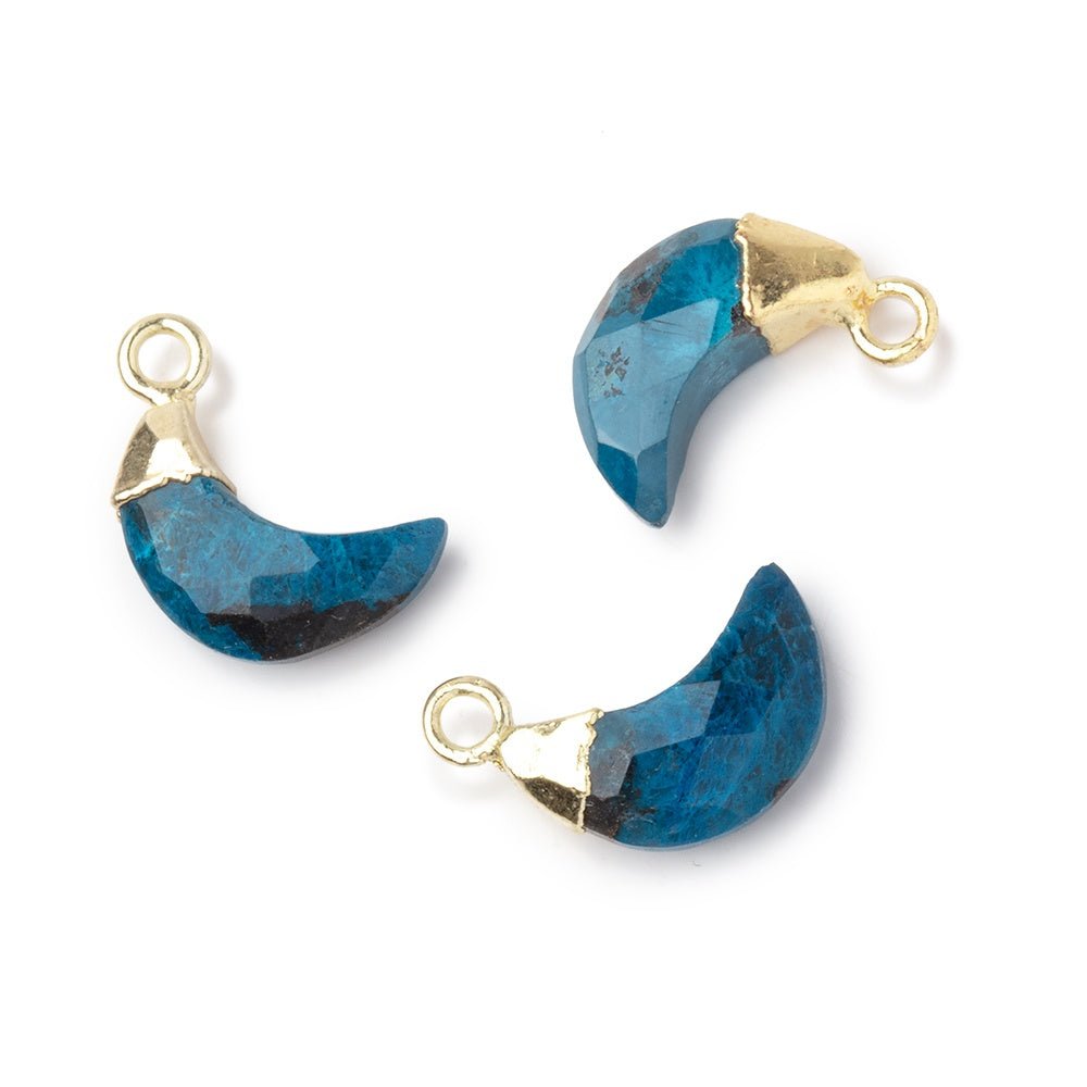 12x7mm Gold Leafed Chrysocolla Faceted Crescent Moon 1 Focal Pendant (ONLINE ORDER ONLY)