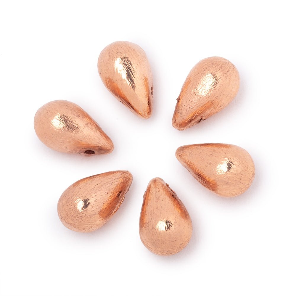 12x7mm Rose Gold Plated Copper Brushed Tear Drop Set of 6 Beads (ONLINE ORDER ONLY)