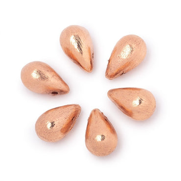 12x7mm Rose Gold Plated Copper Brushed Tear Drop Set of 6 Beads (ONLINE ORDER ONLY)