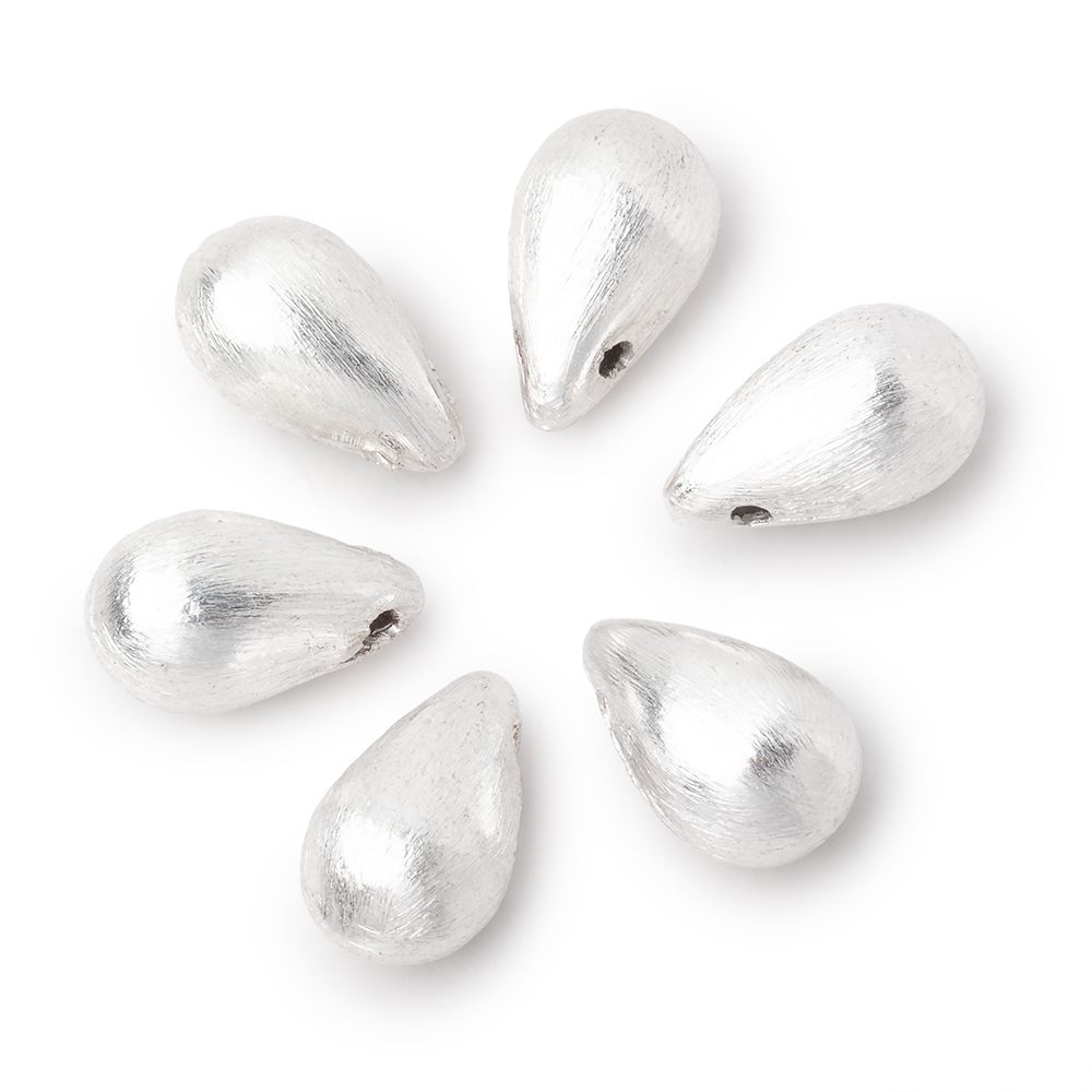 12x7mm Silver Plated Copper Brushed Tear Drop Set of 6 Beads (ONLINE ORDER ONLY)