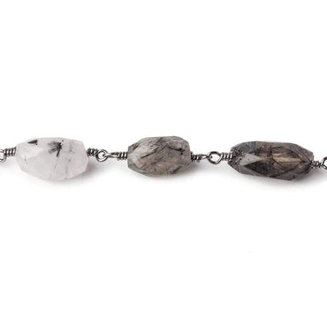12x8-17x10mm Black Tourmalinated Quartz faceted nugget Black Gold plated Chain by the foot 14 bead per (ONLINE ORDER ONLY)
