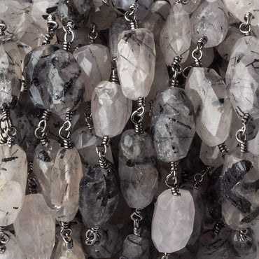 12x8-17x10mm Black Tourmalinated Quartz faceted nugget Black Gold plated Chain by the foot 14 bead per (ONLINE ORDER ONLY)