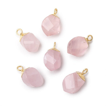12x8mm Gold Leafed Rose Quartz Twist Focal Pendant 1 piece (ONLINE ORDER ONLY)