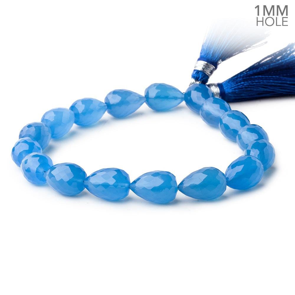 12x8mm Santorini Blue Chalcedony straight drilled faceted tear drop beads 8 inch 17 large hole beads (ONLINE ORDER ONLY)