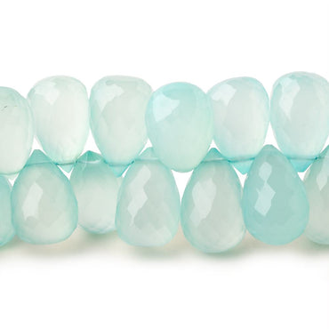 12x8mm Seafoam Blue Chalcedony top drilled faceted tear drop beads 8 inch 52 beads (ONLINE ORDER ONLY)