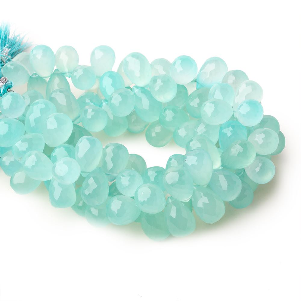 12x8mm Seafoam Blue Chalcedony top drilled faceted tear drop beads 8 inch 52 beads (ONLINE ORDER ONLY)