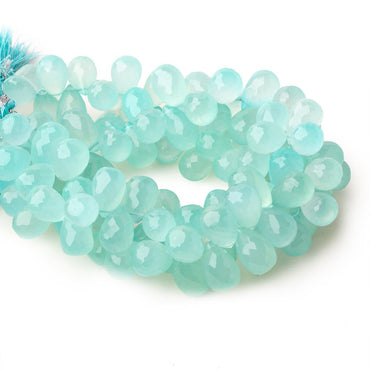 12x8mm Seafoam Blue Chalcedony top drilled faceted tear drop beads 8 inch 52 beads (ONLINE ORDER ONLY)
