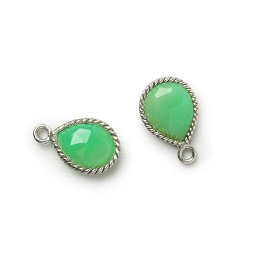 12x8mm Silver Bezel Rope Lime Green Chalcedony Pear Pendant 1 piece (ONLINE ORDER ONLY)