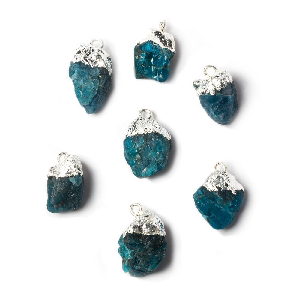 12x8mm to 18x8mm Silver Leafed Neon Blue Apatite Natural Crystal Pendant Set of 7 (ONLINE ORDER ONLY)