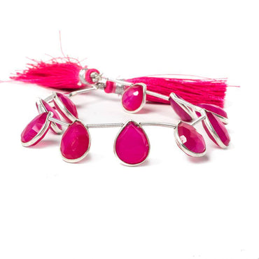 12x9-14x11mm Sterling Silver Bezeled Fuchsia Chalcedony pear Strand (ONLINE ORDER ONLY)