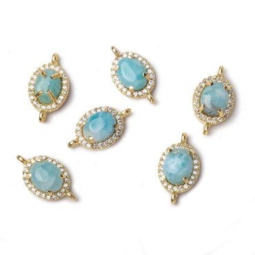 12x9.5mm Vermeil Bezel White CZ and Larimar Oval Connector 1 focal piece (ONLINE ORDER ONLY)