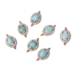 12x9.5mm Rose Gold Bezel White CZ and Larimar Oval Connector 1 focal piece (ONLINE ORDER ONLY)