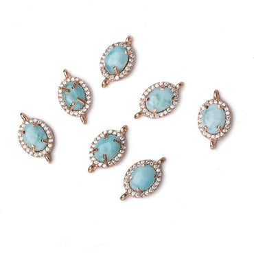 12x9.5mm Rose Gold Bezel White CZ and Larimar Oval Connector 1 focal piece (ONLINE ORDER ONLY)