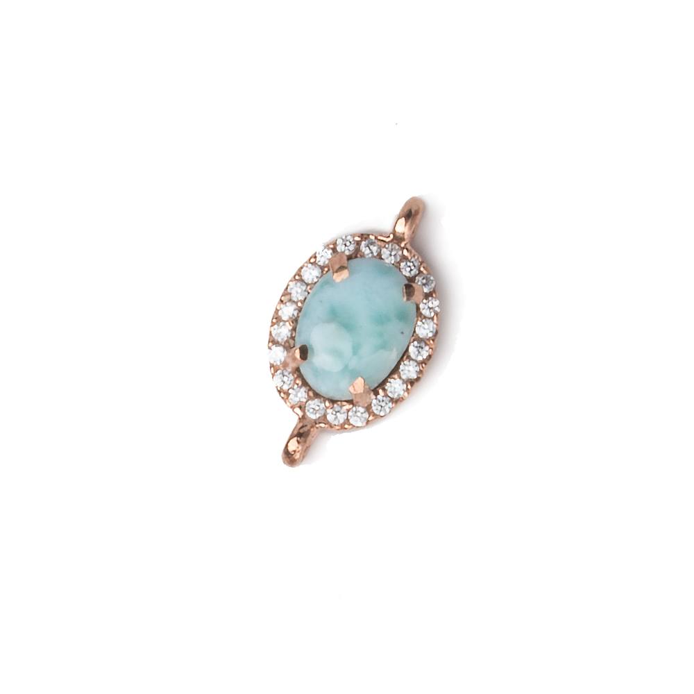 12x9.5mm Rose Gold Bezel White CZ and Larimar Oval Connector 1 focal piece (ONLINE ORDER ONLY)