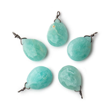 12x9mm Black Gold Wire Wrapped Amazonite Faceted Pear 1 Focal Pendant (ONLINE ORDER ONLY)