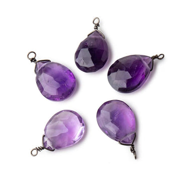 12x9mm Black Gold Wire Wrapped Amethyst Faceted Pear 1 Focal Pendant (ONLINE ORDER ONLY)