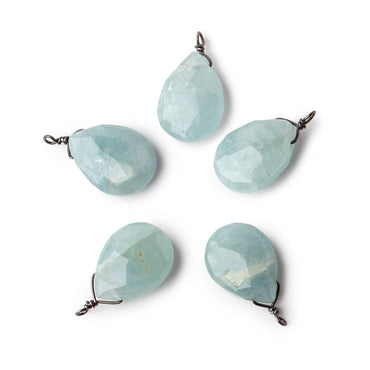 12x9mm Black Gold Wire Wrapped Aquamarine Faceted Pear 1 Focal Pendant (ONLINE ORDER ONLY)